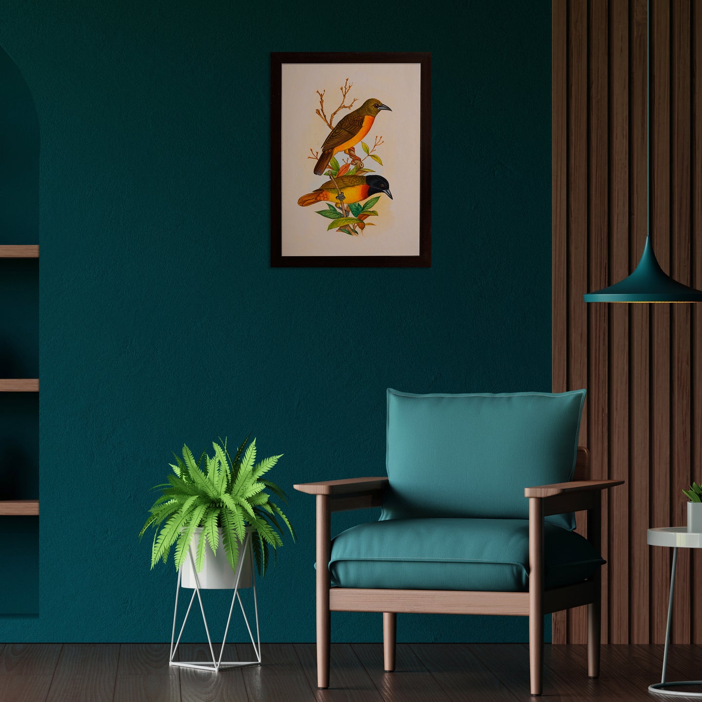 Handmade Bird Painting – Exotic Indian Lovebirds on Branch – Nature Wall Art (10x8”)