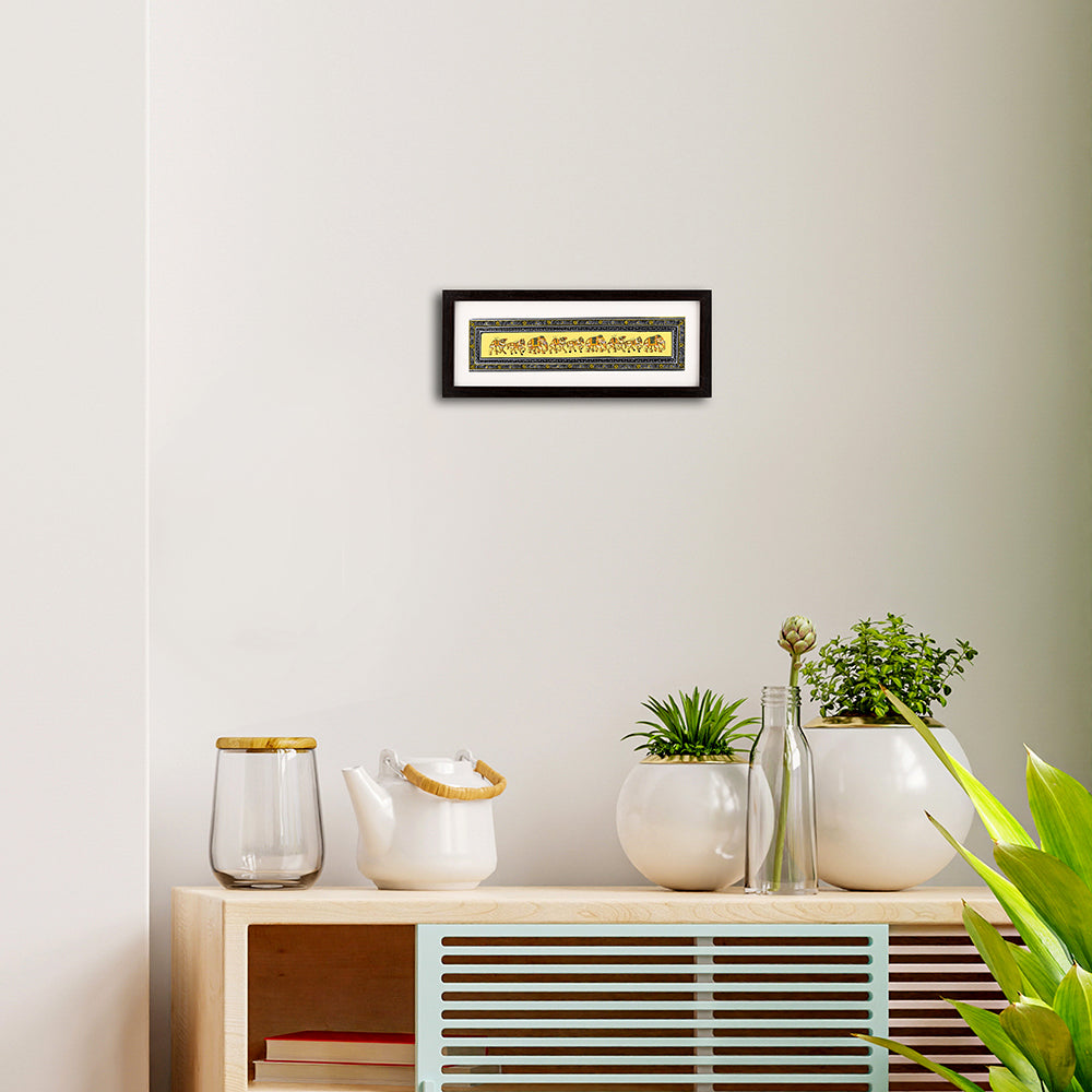 ARTS & CRAFTS Ethnic Indian Silk Strip Painting – Elephant, Horse, Camel in Miniature Style – 6x12”