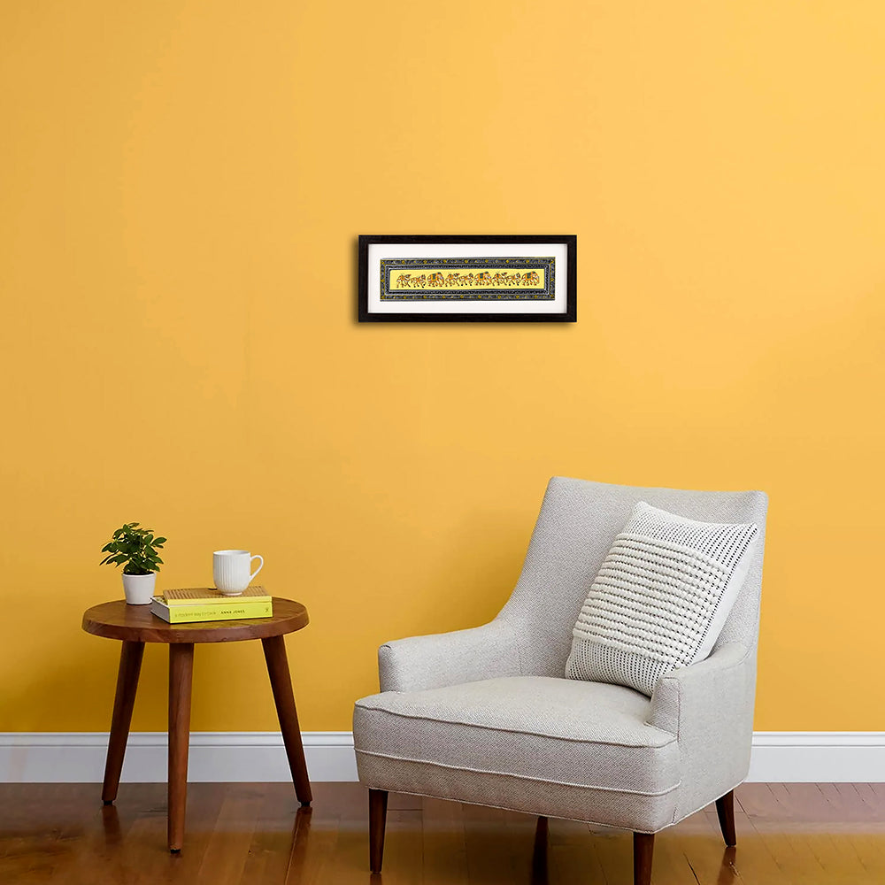 ARTS & CRAFTS Ethnic Indian Silk Strip Painting – Elephant, Horse, Camel in Miniature Style – 6x12”