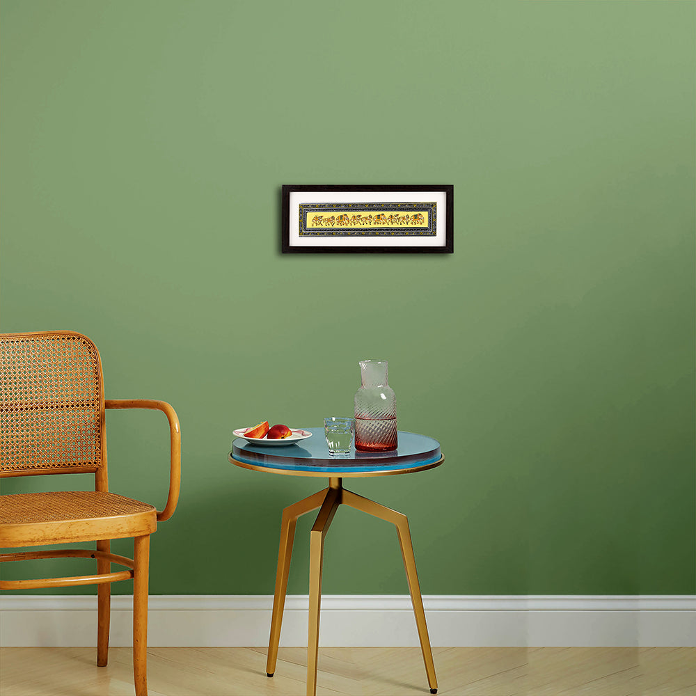 ARTS & CRAFTS Ethnic Indian Silk Strip Painting – Elephant, Horse, Camel in Miniature Style – 6x12”