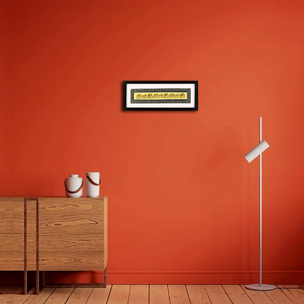 ARTS & CRAFTS Ethnic Indian Silk Strip Painting – Elephant, Horse, Camel in Miniature Style – 6x12”