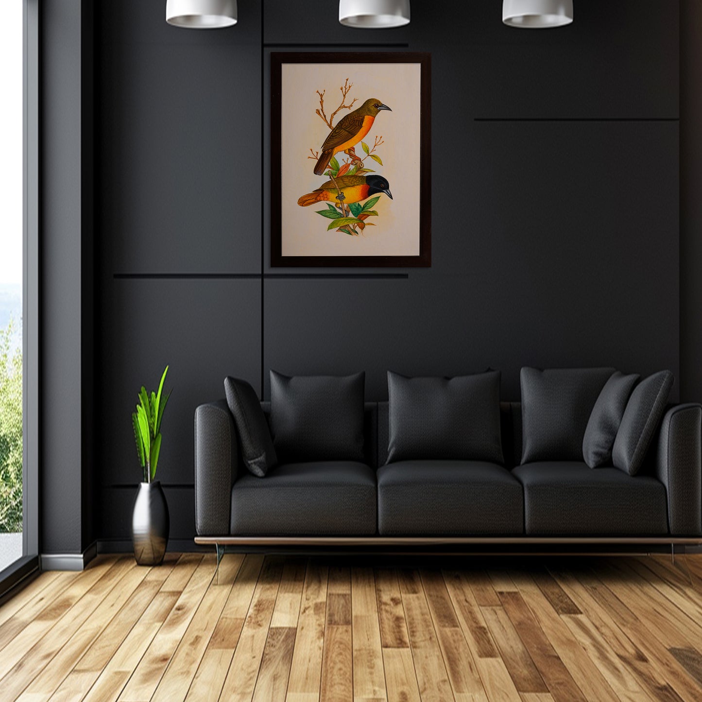 Handmade Bird Painting – Exotic Indian Lovebirds on Branch – Nature Wall Art (10x8”)