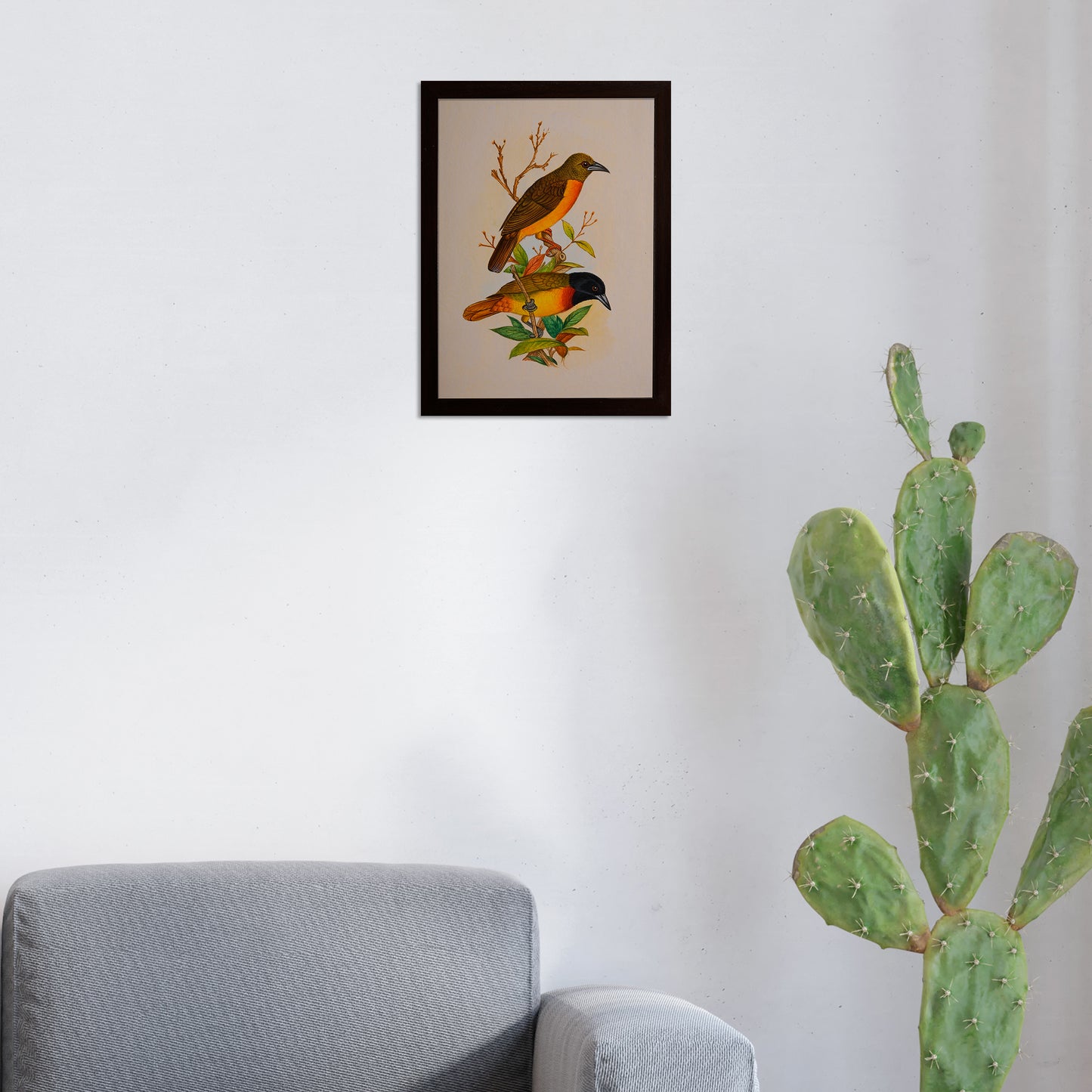 Handmade Bird Painting – Exotic Indian Lovebirds on Branch – Nature Wall Art (10x8”)