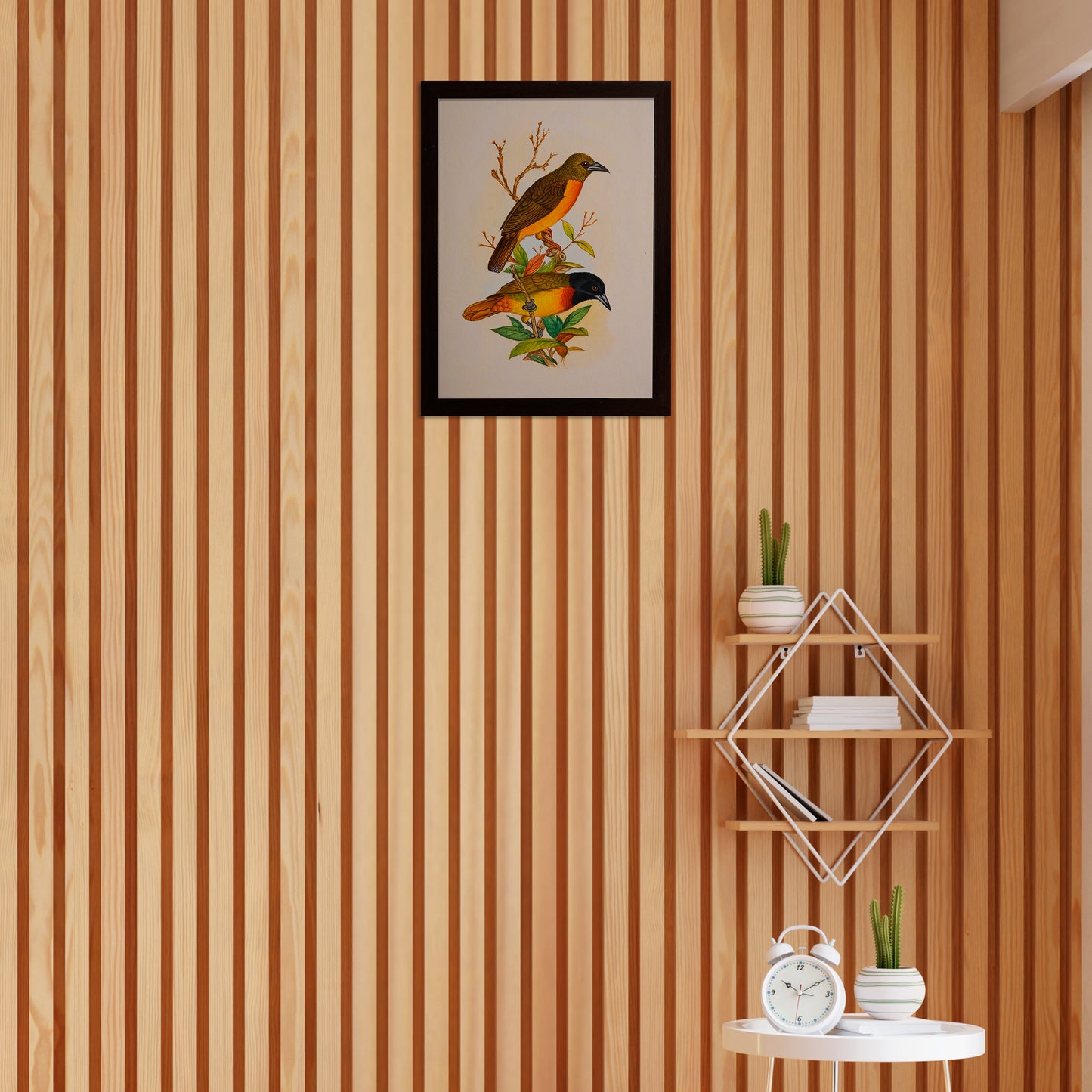Handmade Bird Painting – Exotic Indian Lovebirds on Branch – Nature Wall Art (10x8”)