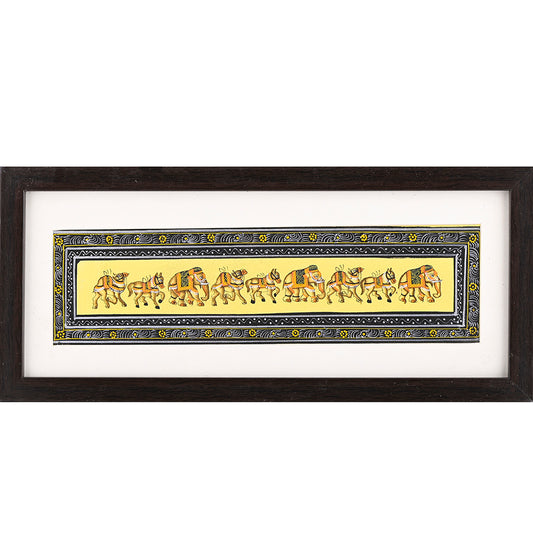ARTS & CRAFTS Ethnic Indian Silk Strip Painting – Elephant, Horse, Camel in Miniature Style – 6x12”